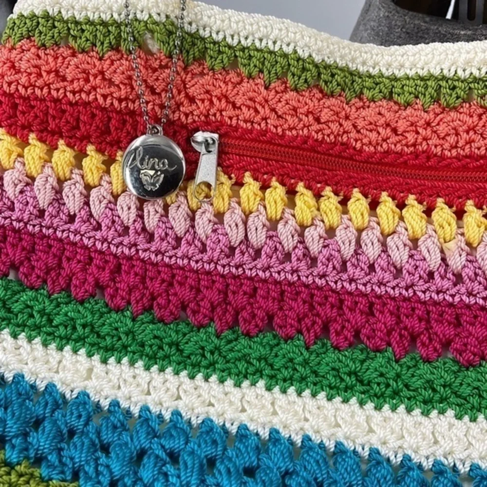 Lina Rainbow colored boho crocheted braided handle shoulder purse